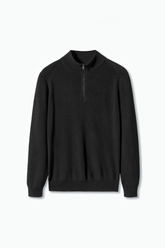 Oversized Rib Cotton Half Zip Sweater - Raven